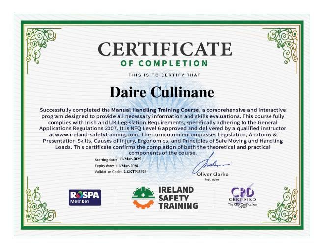Manual handling certificate