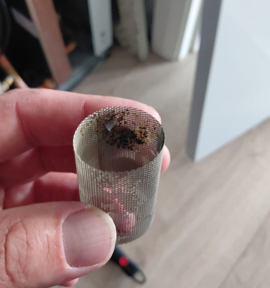A system strainer checked in hand during a service call